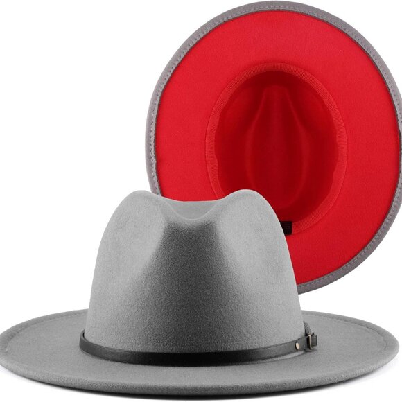 Two Tone Red Bottom Wide Brim Wool Felt Fedora Hat Panama Hat Casual Jazz Hats f